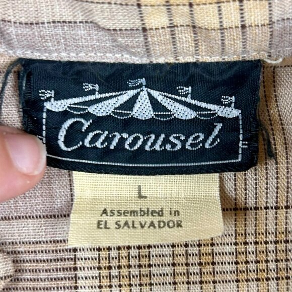 Vintage 80s Carousel Plaid Shirt Women Large Brown Popover Short Sleeve Retro - Picture 7 of 7